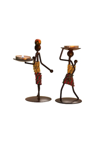 Ds Hediyelik Toptan Afrikalı Kadın Tasarımlı Tealight Metal Mumluk Dekoratif Şık Hediyelik Genel