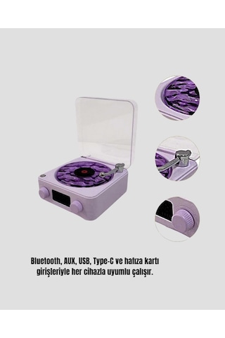 Retro Pikap Hoparlör Bluetooth Aux Usb Type-c Projektörlü 360 Sesli Taşınabilir
