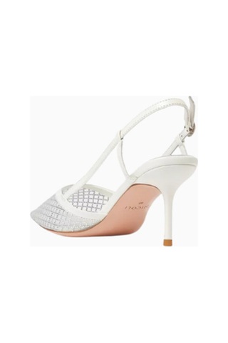 Nicoli Joel 75 Kristal Slingback Topuklu Ayakkabı, Işıltılı Mesh Tasarım Beyaz
