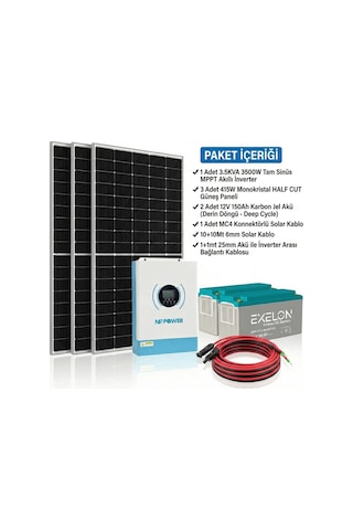 Veratech Solar Enerji Bağ Evi Paketi 3kva İnverter 1250w Güneş Paneli 300ah Jel Akü