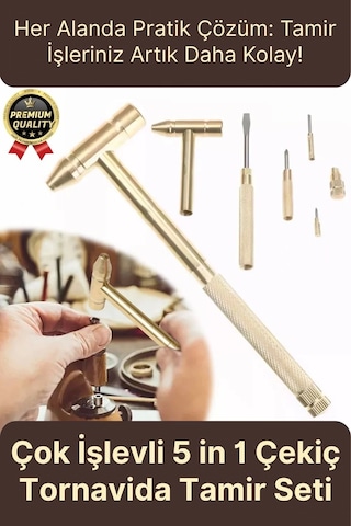 Çok İşlevli Kompakt Telefon Mücevher Kuyumcu Araba İş Ev Onarım 5 İn 1 Çekiç Tornavida Tamir Seti