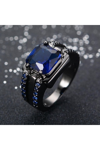 Mavi Vintage Erkek Kadın Kristal Yeşil Yüzük Charm Siyah Altın Alyanslar Erkekler Kadınlar Için Punk Kare Zirkon Alyans 8 Mavi