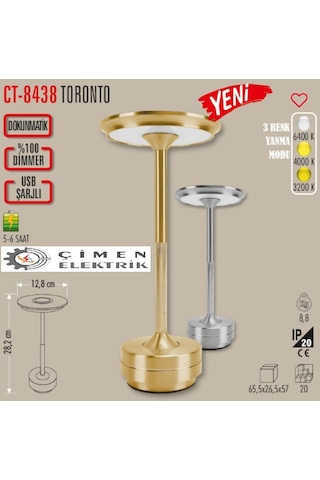 Cata Ct 8438 Toronto Gold Kasa 3 Renkli Dokunmatik Şarjlı Masa Lambası