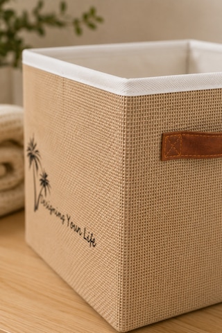 Jüt Dolap Düzenleyici Saklama Kutusu 25x25x25 Cm Katlanabilir Çok Amaçlı Organizer Sepet Doğal