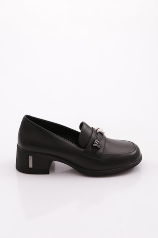 Dgn 603 Kadın Topuklu Loafer Ayakkabı Siyah Napa