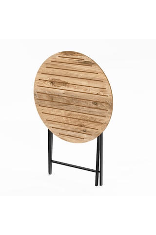 Katlanır 4 Kişilik Yuvarlak Bahçe Masası Bistro Masa 70x70 Çam 15
