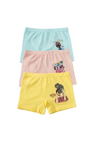 Öts Kız Çocuk 3 Lü Pamuklu Boxer Baskılı Günlük Klasik Model 8701-3 Renkli