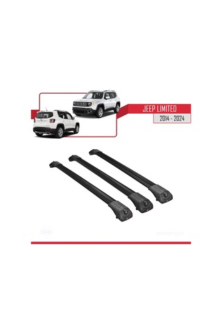 Jeep Limited 2014 Ve Sonrası İle Uyumlu Ace-1 Ara Atkı Tavan Barı Siyah 3 Adet Bar
