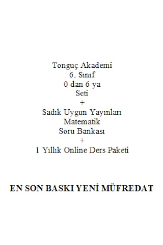 Tonguç Akademi 6. Sınıf 0 dan 6 ya Seti En Son Baskı Yeni + Sadık Uygun Yayınları Matematik Soru Bankası + 1 Yıllık Online Ders Paketi