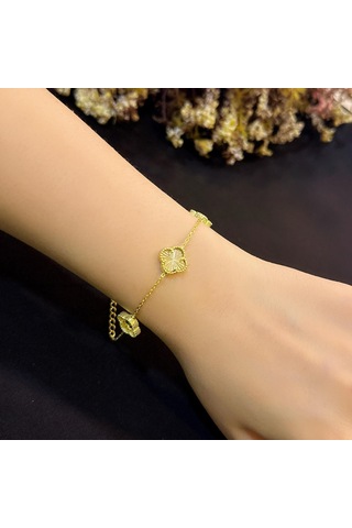 Stela Gold Renkli Yonca Gümüş Bileklik