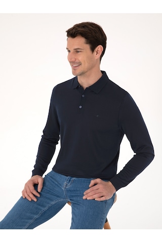 Cacharel Lacivert Regular Fit Yün Karışımlı Polo Yaka Basic Triko Kazak