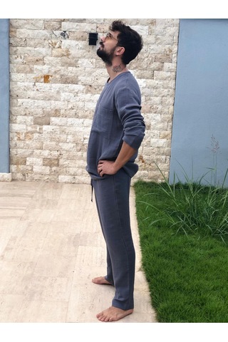Combattente Müslin Erkek Pijama Takımı Gri Grı