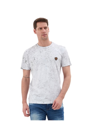 Cipo & Baxx Erkek Beyaz Mermer Desenli Slim Fit Bisiklet Yaka Kısa Kollu Tişört Casual Baskılı Erkek Tişört - Ct847 Whıte