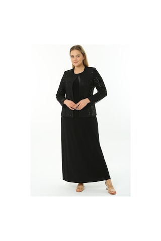 Büyük Beden 3701 Siyah Ceket+Elbise Takım