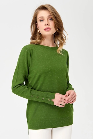 Desen Triko Kadın Sıfır Yaka Önü Kısa Arkası Uzun Bluz 23331 K.yosun K.yosun