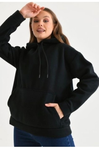 Lovie Moda Kadın Kapşonlu Sweatshirt Siyah