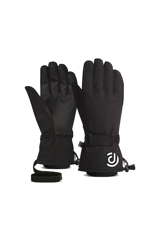 Moveevo Kışlık Kayak Eldiveni - Unisex Siyah & Beyaz, Parmak Ucu Dokunmatik, Isıtıcı Polyester, S/m/l/xl Boyutlarında Siyah
