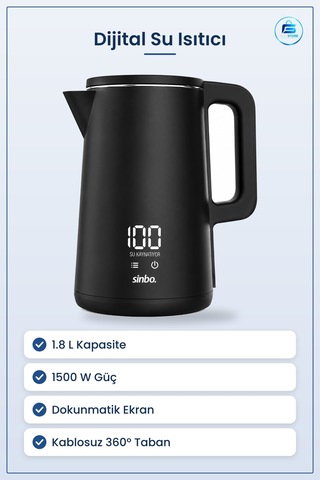Su Isıtıcı 1.8l 1500w Dijital Kablosuz Dokunmatik Ekranlı Kettle