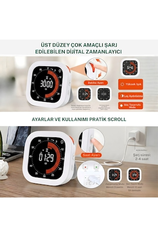 Npo Npt32b Analog Görünümlü Dijital Kronometre Pomodoro Motivasyon Saati Beyaz - siyah