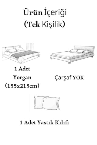 Veloria Pamuklu Çift Taraflı Desenli Wellsoft Tek Kişilik Yorgan Seti Açık Gri