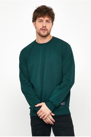 MMetalic Erkek Koyu Yeşil Basic Bisiklet Yaka Sweatshirt