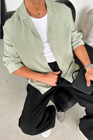 Buz Yeşil Basic Dokulu Relaxed Gömlek Buz Yeşil