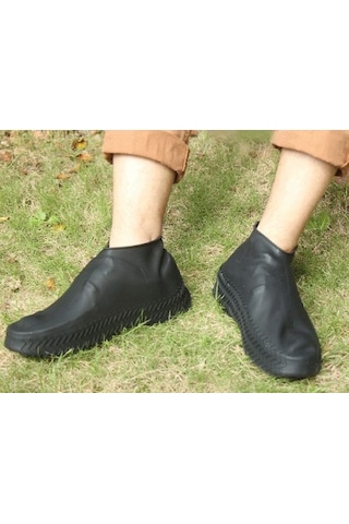 Silikon Ayakkabı Kılıfı Kaymaz Su Kir Geçirmez L Beden Siyah 5 Beyaz