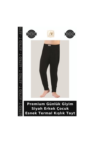 Astrid T Premium Günlük Giyim Siyah Erkek Çocuk Esnek Termal Kışlık Tayt