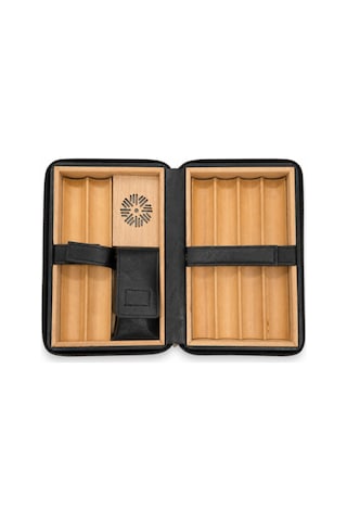Cohiba Siyah Kesici Bölmeli Deri Puro Taşıma Çantası & Seyahat Humidoru Tr10005