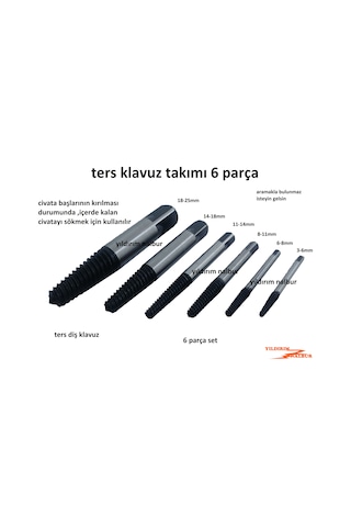 Klavuz Ters Diş Açma Kılavuzu 6 Parça Klavuz Takımı Ters