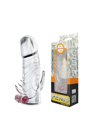 Hızlı Express Baile Güçlü Titreşimli Silikon Penis Kılıfı Çatal Vibratör Şeffaf