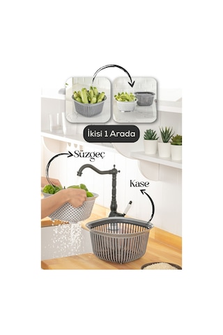 Vienev 4 Litre Kare Kase Ayrı Süzgeçli Antrasit-füme