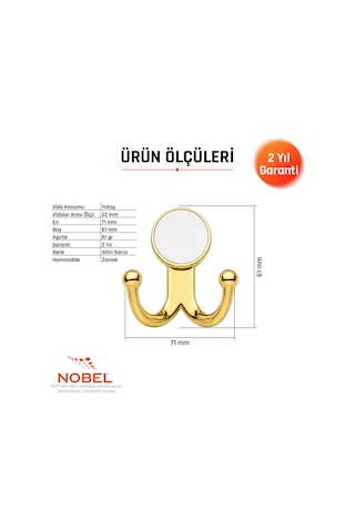 Mi Sket Askı, Metal Vestiyer Askısı, Altin, Duvar Ve Dolap Askılığı 5'li Set Vidalı Altın