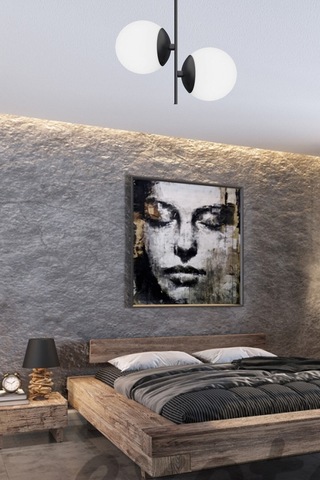 Rudi Modern Plofonyer Gold Kasa Beyaz Camlı Ikili Avize Siyah