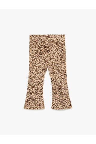 Koton Leopar Desenli Beli Lastikli Pamuklu İspanyol Paça Tayt Bej Desenli 6wmg40012ak Ekru Desenli