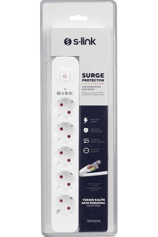 S-Link Spg501s %100 Bakır 750 Joule Anahtarlı Akım Korumalı Priz 5'li 1,5mt - 22398