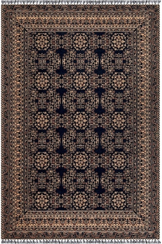 Siyah Renkli Afgan Tarzı Altı Kaymaz Yıkanabilir Şönil Kilim-599
