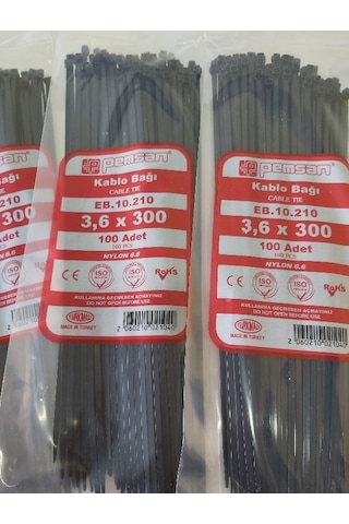 Pemsan 3.6X300 Plastik Cırt Kelepçe Kablo Bağı Siyah 100'Lu Paket