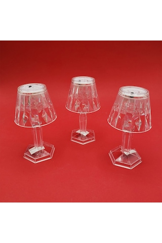 Kristal Abajur Tasarımlı Pilli Led Mum 3 Adet - Masa Lambası Beyaz