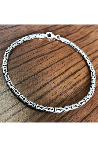 Takı Dükkanı 925 Ayar Gümüş Erkek Bileklik Yuvarlak Kral Model 3,2mm Genişlik 21cm Uzunluk msb04