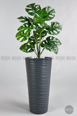 Biçiçek Yapay Monstera Deve Tabani Bi̇tki̇si̇ 130 Cm Antresi̇t Kumsal Saksıda
