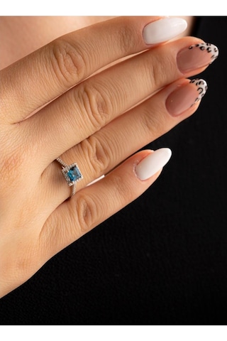 Kare London Blue Taşlı Pırlanta Yüzük (494462788)