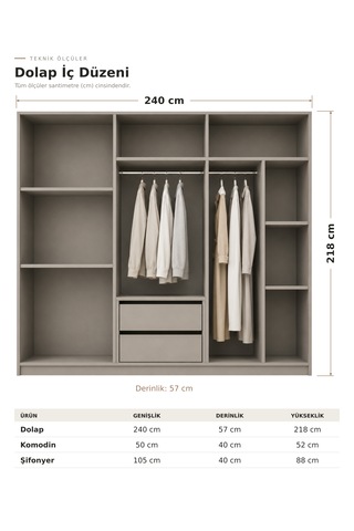 Free Home Elora Kum Beji Mdf Gardırop Elbise Dolabı 240x218x57 Kumbeji