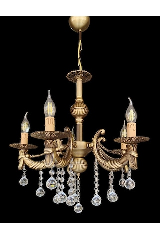 Kristal Top Taşlı Zincirli Kollu Eskitme Kaplamalı Metal Avize