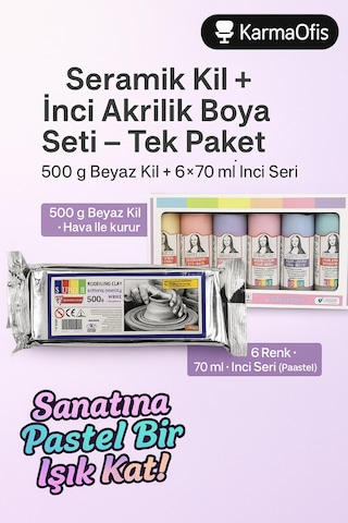 Seramik Kil 500 G + Fosforlu Akrilik Boya Seti 6 70 Ml Hobi Modelleme & Boyama Seti Çok Renkli