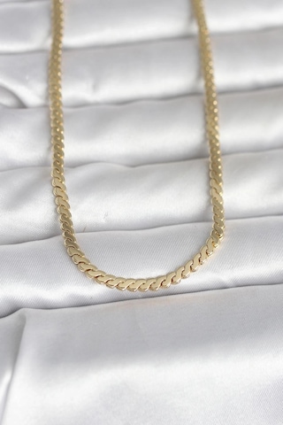 Ceylan Adam Cm 14k Gold Renk Yassı Ezme Zincir Model 60 Cm Kadın Kolye Çok Renkli