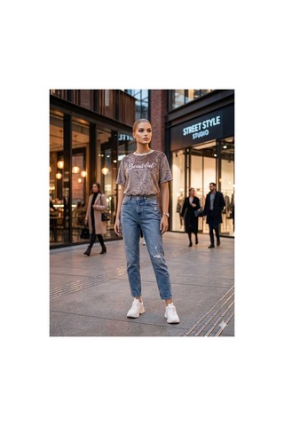 Maşuka Kadife Kumaş Yazlık Kadın T-shirt Tişört Gül Kurusu Gül Kurusu