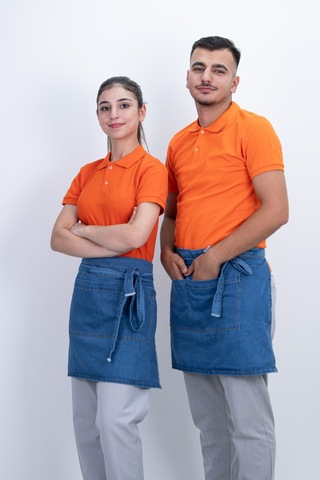 Düz Çift Cepli Kot Önlük Çok Renkli