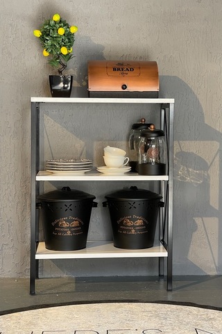 Stally Mutfak Rafı 3 Lü Erzak Malzeme Dolabı Siyah-Beyaz