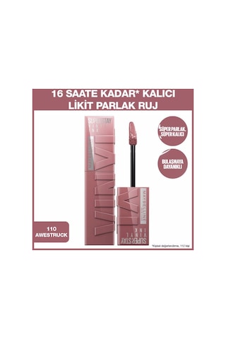 Maybelline New York Super Stay Vinyl Ink Likit Ruj 110 Awestruck